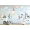 DumDekorace Modrá nálepka na zeď do dětského pokoje létající zajíci s balony 80 x 160 cm