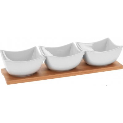 Koopman Miska servírovací sada 4díl.1x bambus.tác 30 x 10 cm+3x miska porcelán 9,5 x 5,5 cm – Zboží Mobilmania