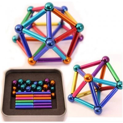 Magnetické barevné tyčinky s 27 stříbrnými kuličkami