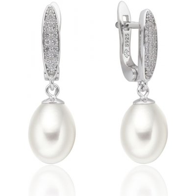 Gaura Pearls stříbrné náušnice s bílou perlou a zirkony Linda SK17440EL/W bíla
