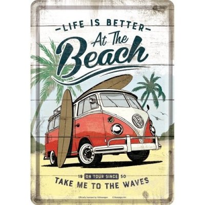 Postershop Plechová pohlednice - VW Bulli Life is Better at the Beach – Zboží Dáma
