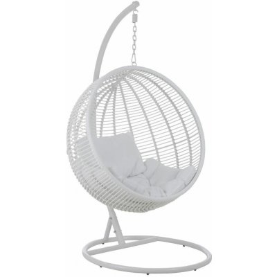 J-line Bílé zahradní závěsné křeslo z umělého ratanu Hanoi se stojanem – Sleviste.cz