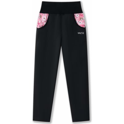 Wolf Dívčí softshellové kalhoty B2585 černá lesní zvířátka Černá – Zboží Mobilmania