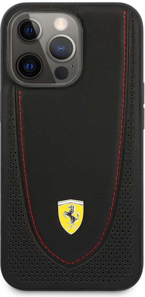 Pouzdro Ferrari Leather with Curved Line iPhone 13 Pro černé