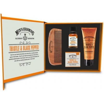 The Scottish Fine Soaps Thistle & Black Pepper pro vousáče olej na vousy 20 ml + krém na obličej 75 ml + mýdlo na vousy a obličej 40 g + hřeben se širšími mezerami dárková sada – Zboží Mobilmania