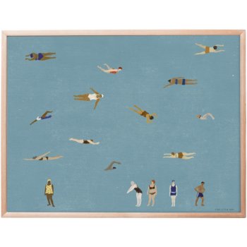 Fine Little Day Plakát Swimmers 40x50 cm, modrá barva, papír