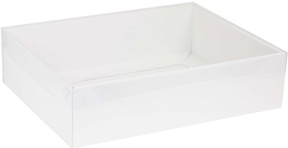 Dárková krabice s průhledným víkem 400x300x100/40 mm, bílá | Srovnanicen.cz