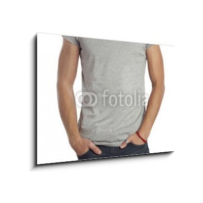 Skleněný obraz 1D - 100 x 70 cm - man wearing blank t-shirt. Isolated on white. muž nosí prázdné t – Zboží Mobilmania