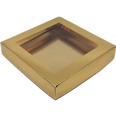 Zlatá krabička s průhledným okénkem 18x18x3,5 cm