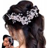Svatební závoj Camerazar Elegantní svatební hřeben do vlasů, stříbrný s bílými květy a perlami, 14x8 cm