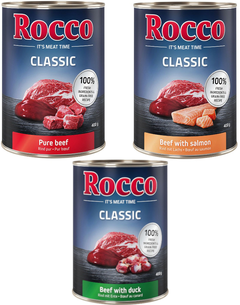 Rocco Classic Exkluzivní mix hovězí hovězí losos hovězí kachní 24 x 400 g