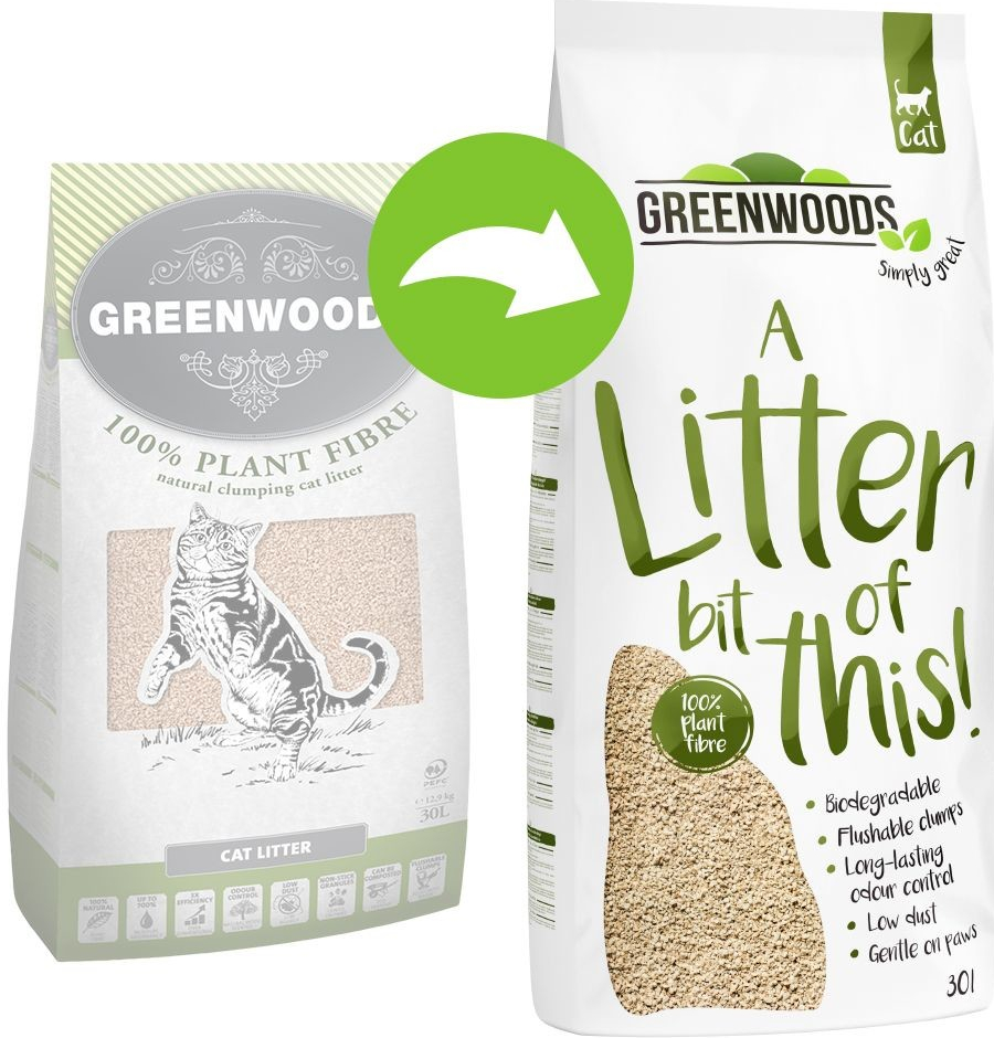 Greenwoods Plant Fibre přírodní hrudkující pro kočky 30 l 12,9 kg