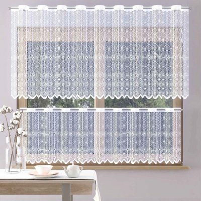 Forbyt žakarová vitrážová záclona MIA, geometrický vzor, s bordurou, bílá výška 40cm (v metráži) – Hledejceny.cz