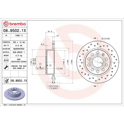 Brzdový kotouč BREMBO 08.9502.1X | Zboží Auto