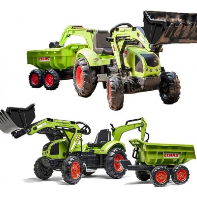 Falk šlapací traktor 2070W Claas backhoe s přední a zadní lžící a přívěsem – Zboží Mobilmania