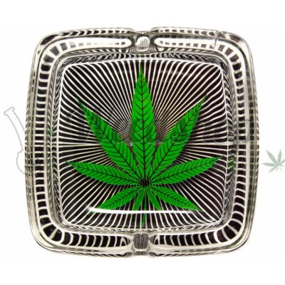 WeedShop Skleněný popelník hranatý List konopí List zelený pruhy – Zboží Dáma