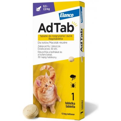 Elanco AdTab Tablety proti blechám a klíšťatům (0,5-2,0 kg) 1x 12 mg – Hledejceny.cz