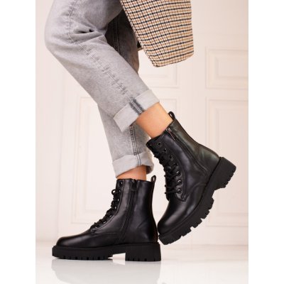 Designové dámské kotníčkové boty na plochém podpatku černé – Zboží Mobilmania