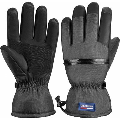 BRUBAKER Lyžařské rukavice Voděodolné a větruodolné s kapsou na zip a stahovačem lyžařských brýlí Zimní rukavice pro muže a ženy Teplé snowboardové rukavice Thermo Gloves