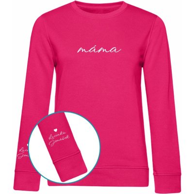 Dámská mikina MÁMA CLASSIC a jména dětí na rukávu růžová Bílý – Zboží Dáma
