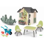 Smoby KidTable Garden House rozšiřitelný se 2 židlemi kolečko s nářadím a oboustranná houpačka – Zboží Dáma