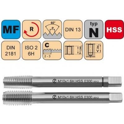 NÁSTROJE CZ Sadový závitník M12x1 I+III SADA ISO2 HSS DIN 2181 - 0300 - CZZ0300-M12X1-SD-ISO2 – Zboží Mobilmania