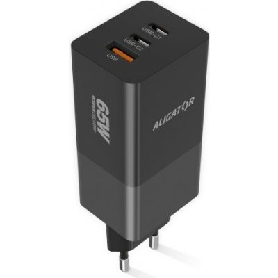 Chytrá síťová nabíječka ALIGATOR GaN, Power Delivery 65W, 2xUSB-C, 1xUSB-A, černá – Zboží Živě
