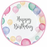Amscan Talíře Happy Birthday Pastelové balóny