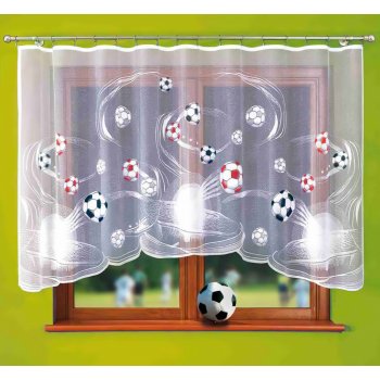 Forbyt Dětská kusová záclona VIKTOR barevné fotbalové míče na bílé, výška 150 cm x šířka 300 cm (na okno)