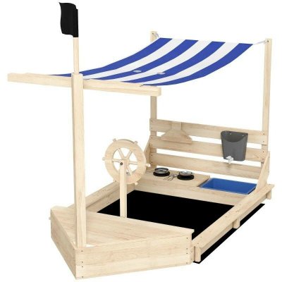 Outsunny Pískoviště ve tvaru lodi 180 x 103 x 144,5 cm| modré + přírodní dřevo – Hledejceny.cz