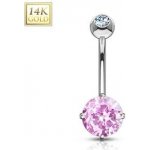Šperky4U zlatý piercing do pupíku růžové zirkony ZL01082P-WG – Zboží Dáma