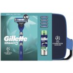 Gillette Champions League Mach3 holicí strojek 1 ks + náhradní břity 4 ks + gel na holení pro muže 200 ml + kosmetická taška – Zboží Mobilmania