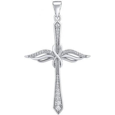 SILVEGO Stříbrný přívěsek křížek s andělskými křídly Auel s Brilliance Zirconia MW13883P