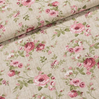 Směsové plátno VERA ROSA růže na pytlovině, růžová, š.140cm (látka v metráži) – Hledejceny.cz
