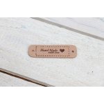 Pro Háčkování Hand Made koženková cedulka se srdíčkem 15x55 mm pudrová – Zboží Mobilmania