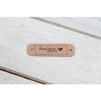 Pro Háčkování Hand Made koženková cedulka se srdíčkem 15x55 mm pudrová – Zboží Mobilmania