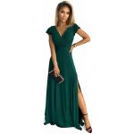 Crystal třpytivé dlouhé šaty s výstřihem 411-1 tmavě zelené – Zboží Mobilmania