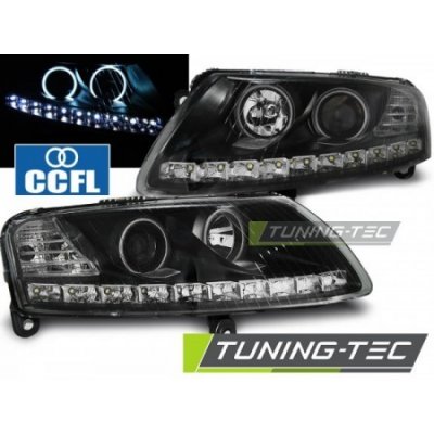 Světla přední AUDI A6 C6 04.04-08 ANGEL EYES LED BLACK | Zboží Auto