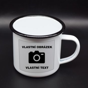 Fotohrnky.cz Plechový bílý hrneček s černým lemem fotohrnek vlastní fotka 300 ml