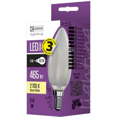 Emos LED žárovka Filament Candle matná A++ 4W E14 teplá bílá – Zboží Mobilmania