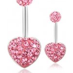 Šperky eshop ocelový piercing do bříška kulička a srdce tmavě růžové třpytivé zirkony SP32.02 – Hledejceny.cz