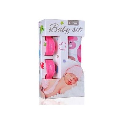 T-TOMI Baby set osuška bambusová růžová/sloni – Zboží Mobilmania