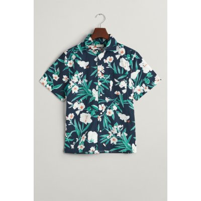 Gant Oleander Print Cotton Ss Shirt Evening Blue – Zboží Dáma