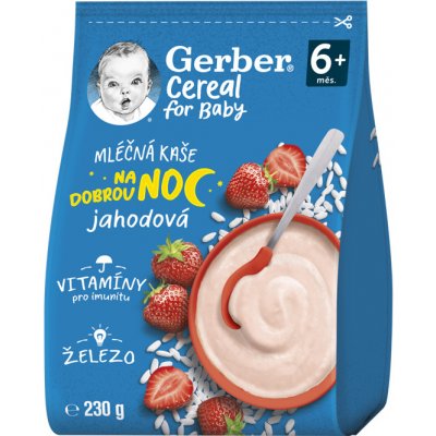 Gerber cereální mléčná kaše na dobrou noc s jahodou 230 g
