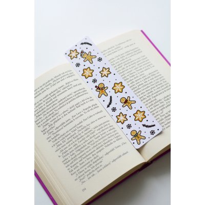 Kelímkuj Pan Perníček – ilustrovaná vánoční záložka do knihy, motiv perníčků, vyrobeno v ČR – Zboží Dáma