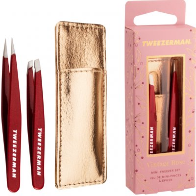 Tweezerman Vintage Rose Mini Tweezer Set ⁠⁠⁠sada pinzet s pouzdrem v dárkovém balení – Zboží Dáma