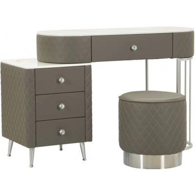 Mauro Ferretti toaletní stolek Sharon s taburetem ekokůže šedý stříbrný – Zboží Mobilmania