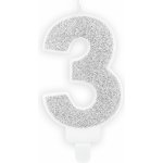 PartyDeco Narozeninová svíčka 3 stříbrná 7 cm – Zboží Dáma