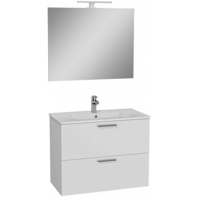 Vitra Mia Skříňka se 2 zásuvkami s umyvadlem 80 x 39,5 cm, bílá, včetně zrcadla s osvětlením 75024 – Zboží Mobilmania