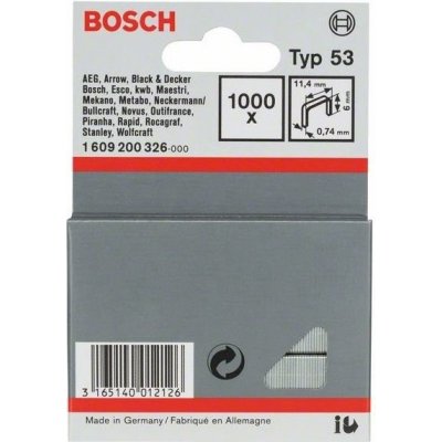 Sponky do sponkovaček Bosch PTK 3,6 LI, PTK 14 E Duotac, HT 8, HT 14, HMT 53 a HMT 57 - 6x11.4x0.74mm, 1000ks, typ 53 (1609200326) – Zboží Mobilmania